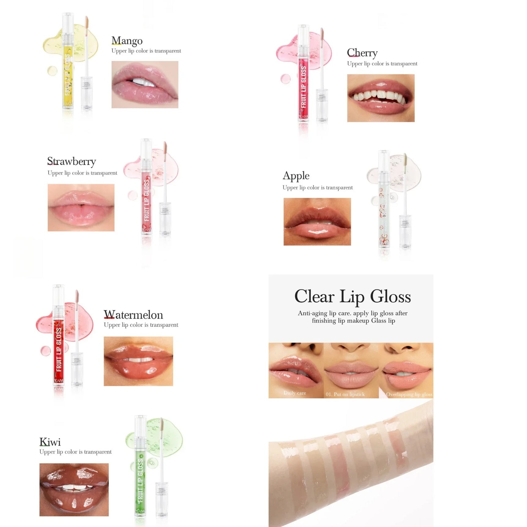 HANDAIYAN Fruit Flavored Lip Oil Moisturizing Transparent Lip Protector Glossy Water-Like Lip Care Glosses