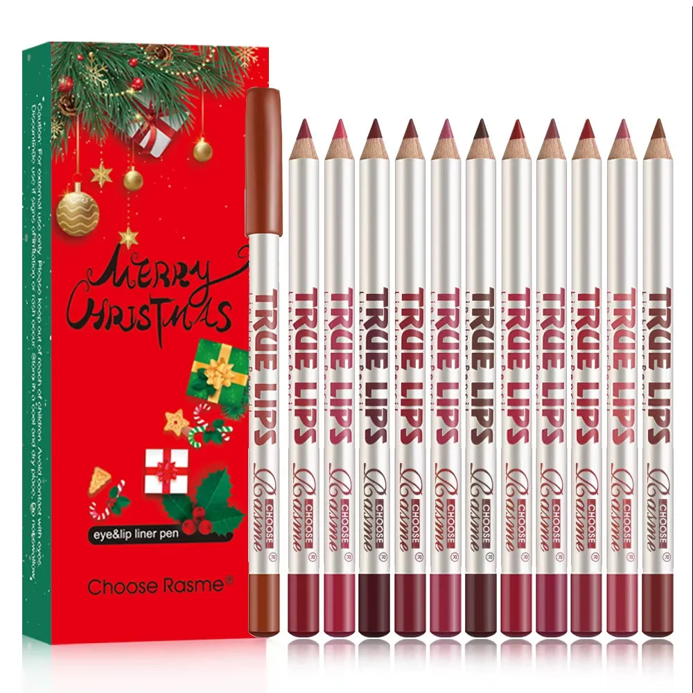 12 color Christmas Matte lipliner Set Vintage Durable Waterproof Easy to Apply Color Display Lip Makeup