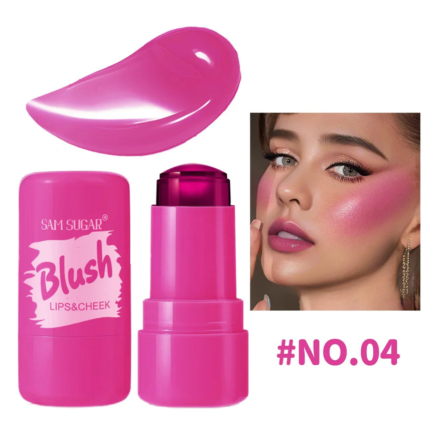 4 Color Jelly Blush Stick Matte Moisturizing Lip Balm 3 in 1 Multi Use Brightening Makeup Gloss