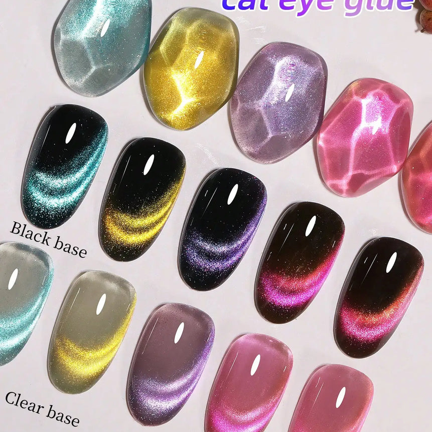 XEIJAYI 15ml Cat's Eye Gel Nail Polish Set, 5Colors Cat Eye And Black Nail Gel Quality DlY Nail