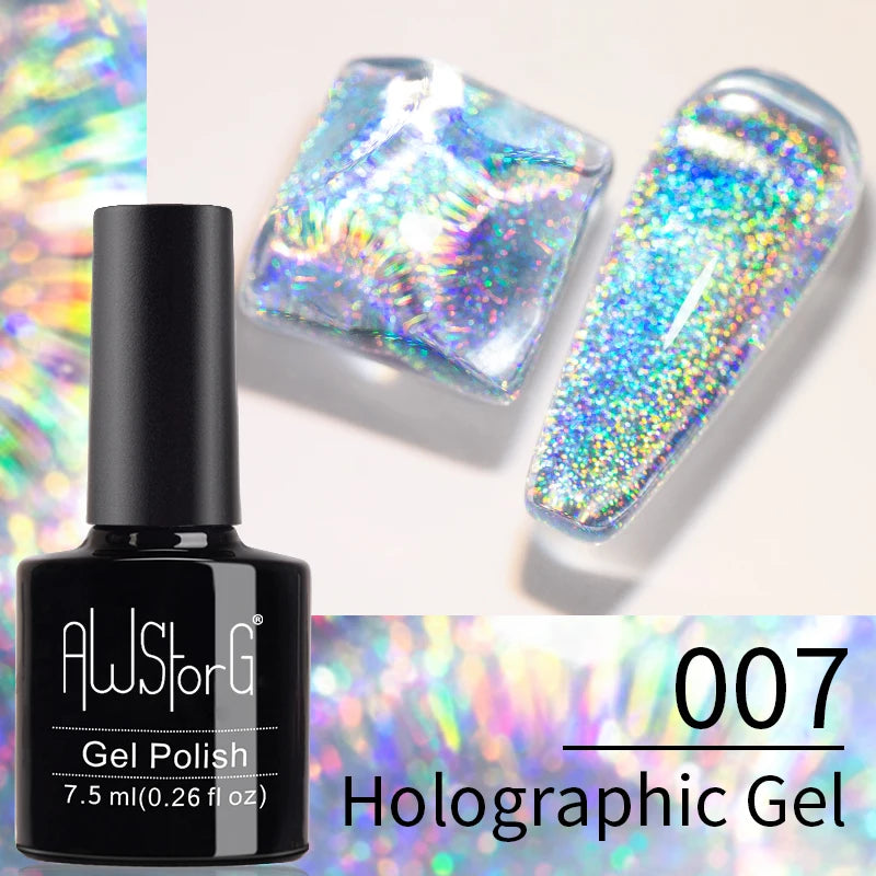 AWStorG 7.5ML Golden Gradient Cat Eye Magnetic Gel Sparkling Glitter Nail Polish Semi Permanent UV Nail Art No Need Base Color