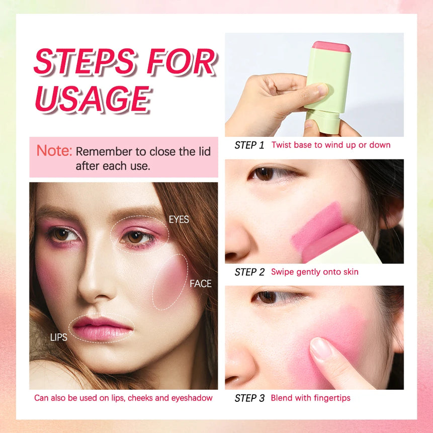 High Color Rotating Blush Cream Tinted Moisture Stick Naturally Long-lasting Moisturizing Waterproof Non-Removing Orange Blush