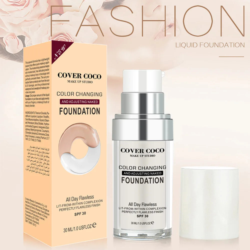 Long Lasting Concealer Liquid Foundation Warming Skin Color Liquid Foundation Light and Transparent Moisturizing Cream Cosmetics
