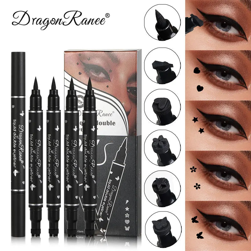Set of Five Double-Ended Eyeliner Pens, Gel Pens, Stamp Pens, Smooth Color Payoff, Quick-Drying, Long-Lasting, Smudge-Proof, Natural Makeup, Waterproof and Sweat-Proof Eyeliner Pens