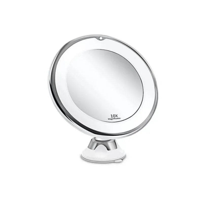 10x Magnifying Touch Screen Vanity Mirror LED Light Portable Makeup Dressing Lamp Flexible Bottom Sucker for Easy Placement