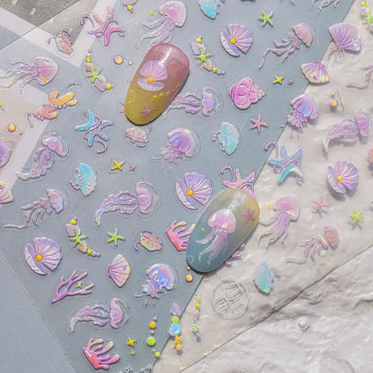 Ocean Shell Starfish Shell Conch Whale Dolphin Seahorse Coconut Tree Water Bubbles Self Adhesive Nail Art Sticker Manicure Decal