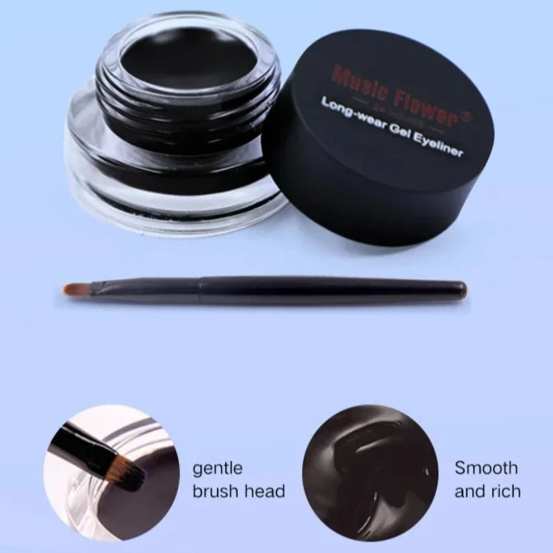 Music Flower Coffee Black Blue Purple Brown 24 Hours Eyeliner Gel Cream Make Up Waterproof Long-wear Eye Liner Brushes Makeup