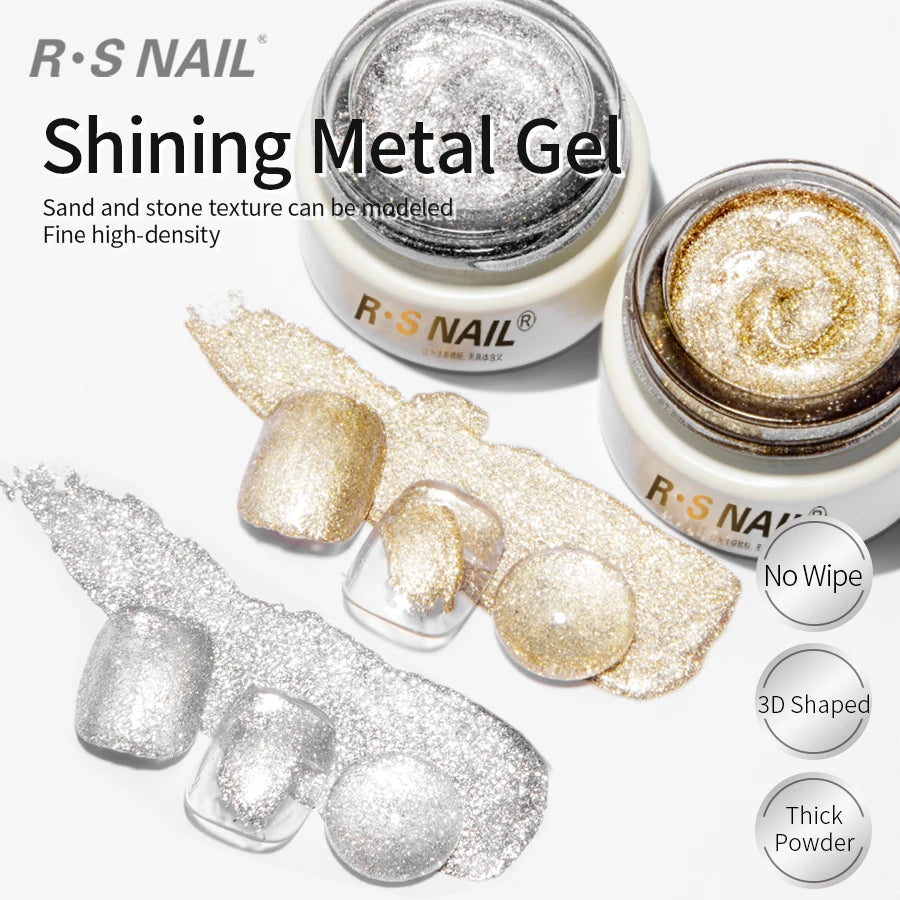 RS NAIL 8g Sparkle Painting Gel No Wipe Platinum Gel Glitter Metallic Golden Silvery Liner Gel French Drawing Liner DIY Nail Art
