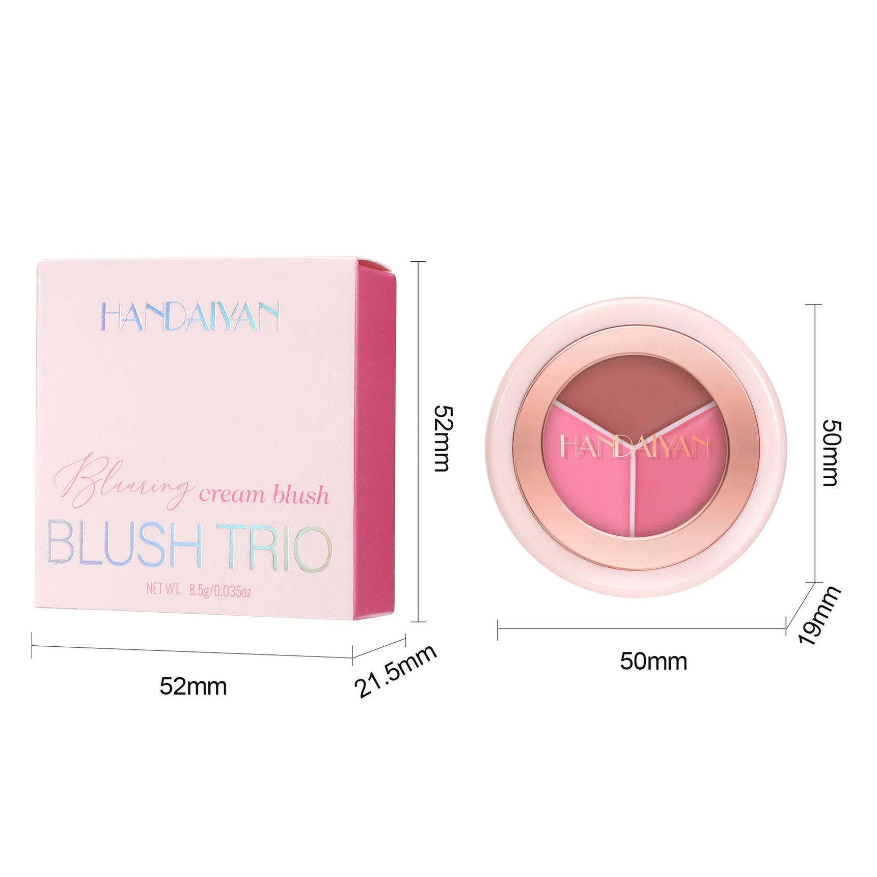 3-in-1 Matte Cream Blush Set, Waterproof Long-Lasting Cheek Color, Blendable Buildable Formula for Natural Matte Finish
