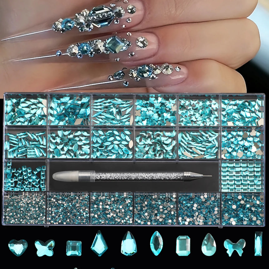 21 grid nail art diamond flat bottom glass diamond multi-style special-shaped diamond shiny nail rhinestone DIY nail art jewelry