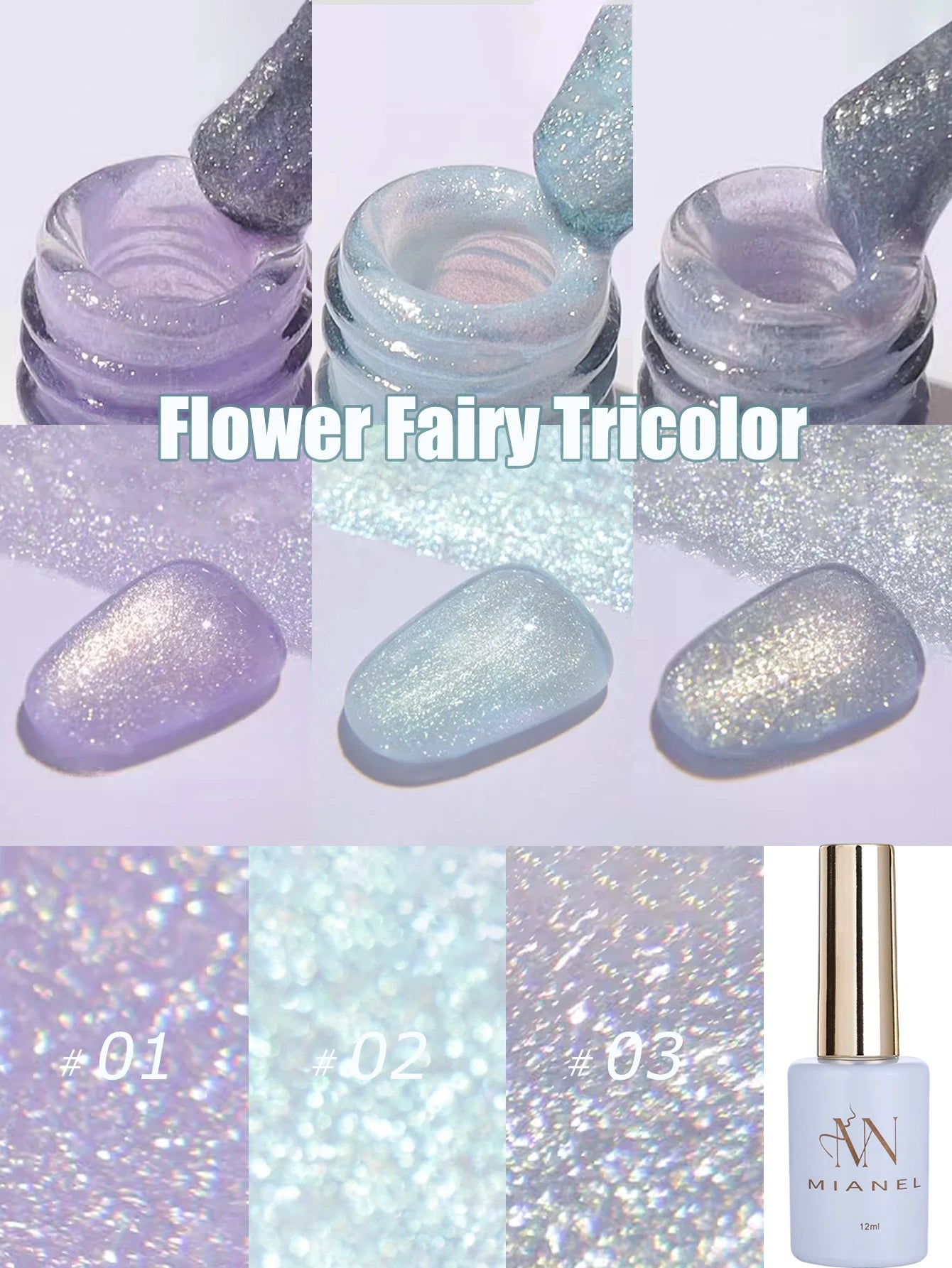 MIANEL1-12pcs 12ML Pink Blue White Green Series With Explosive Glitter Gel Nail Polish, Popular Yun Brocade Diamond Gel Polish