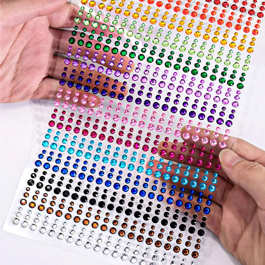 New 3/4/5mm 900pcs Pearl Face Gem Stickers Shining Glittle Self Adhesive Waterproof  Rhinestone Stickers Party Wedding Makeup