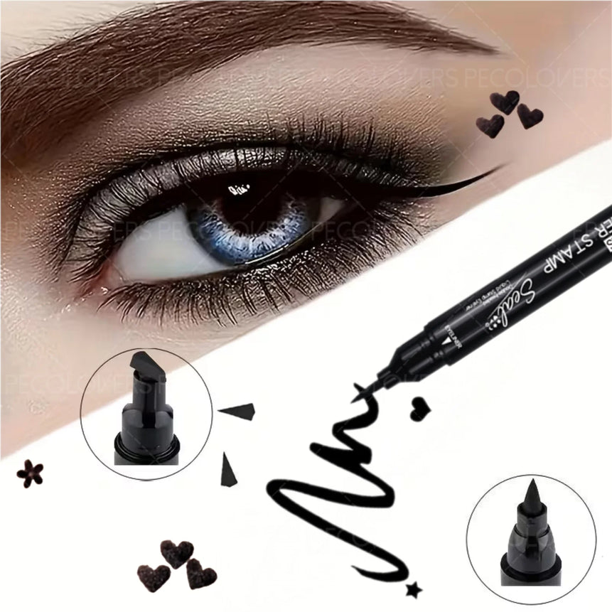 1PC Liquid Eyeliner Stamp - Waterproof, Slim Gel Felt Tip with Heart, Star, Triangle & Flower Shapes for Creative Eye Makeup