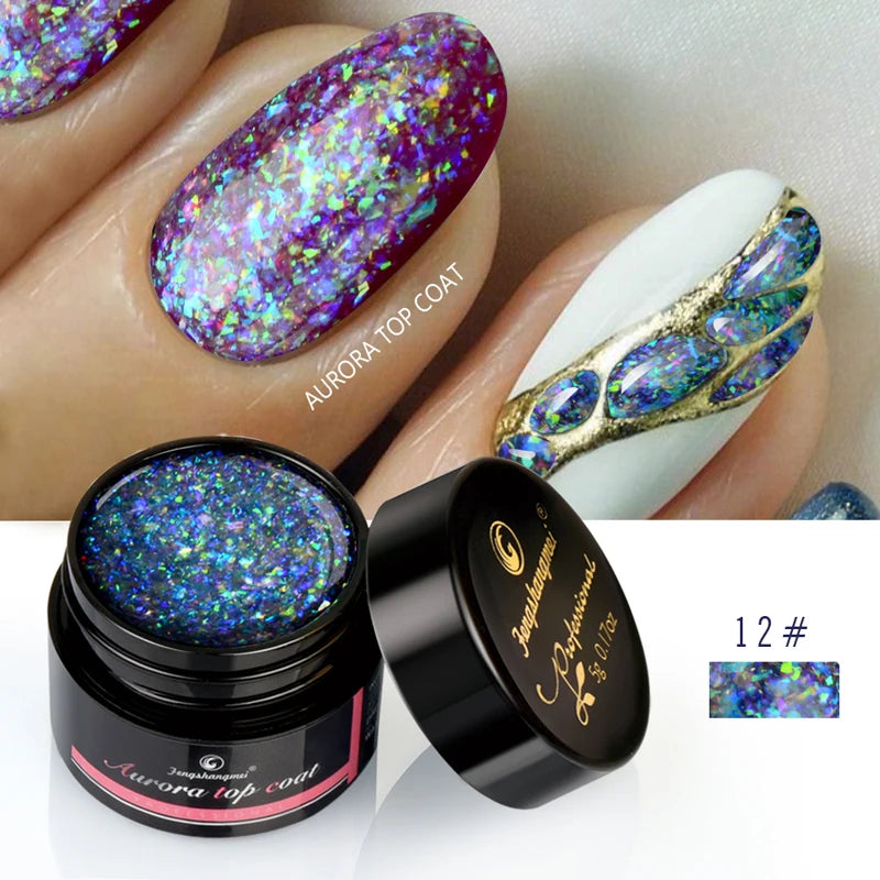 Aurora Glitter Gel Nail Polish 3D Non-Sticky Builder Gel Formula Long-Lasting Shine Soak Off UV/LED Cured Perfect for Manicures
