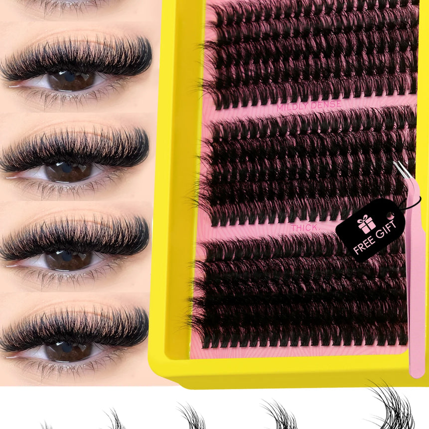 GROINNEYA Cluster Lashes Kit Individual Lashes Volume Mixed Tray 3D Faux Mink Lashes Wispy Eyelash Extension Makeup