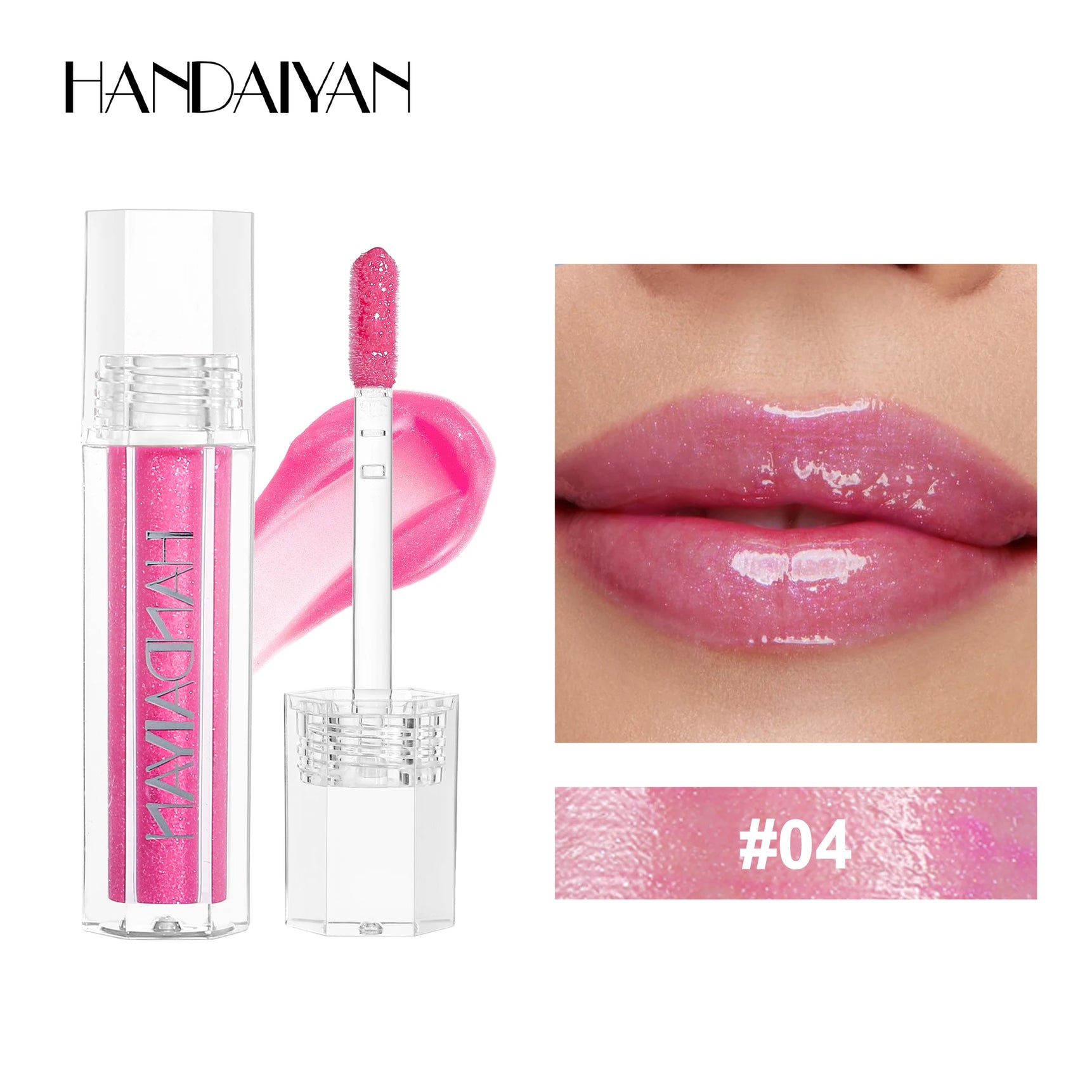 HANDAIYAN Lip Gloss Plumping Glitter Jelly Nude Red Liquid Lipstick Waterproof Moisturizing Oil Infused Long Lasting Sexy
