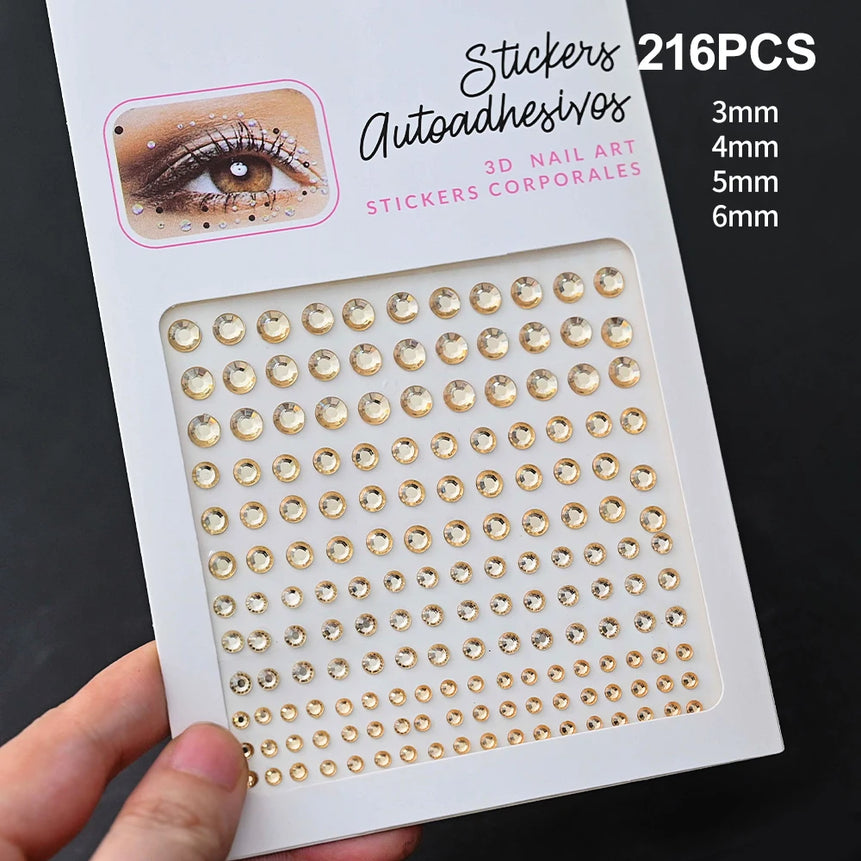 New 3/4/5mm 900pcs Pearl Face Gem Stickers Shining Glittle Self Adhesive Waterproof  Rhinestone Stickers Party Wedding Makeup