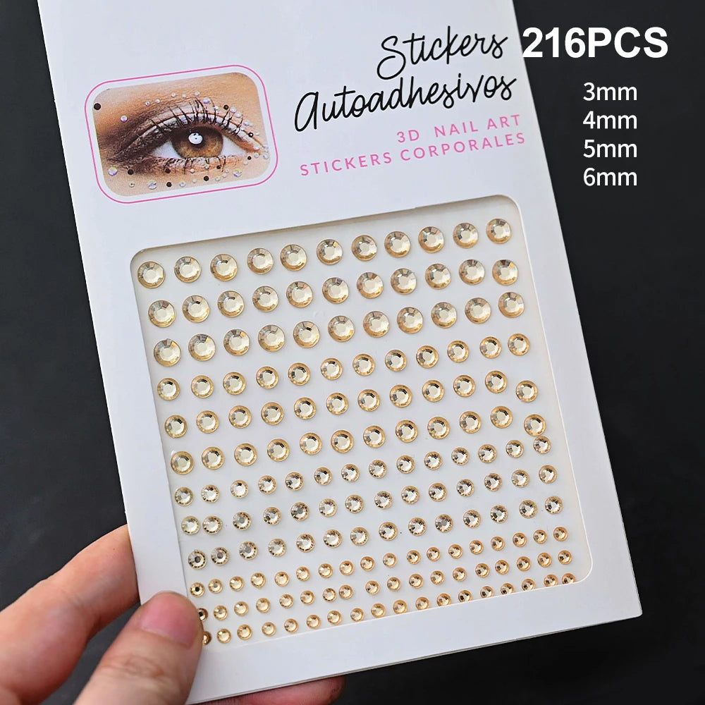 New 3/4/5mm 900pcs Pearl Face Gem Stickers Shining Glittle Self Adhesive Waterproof  Rhinestone Stickers Party Wedding Makeup