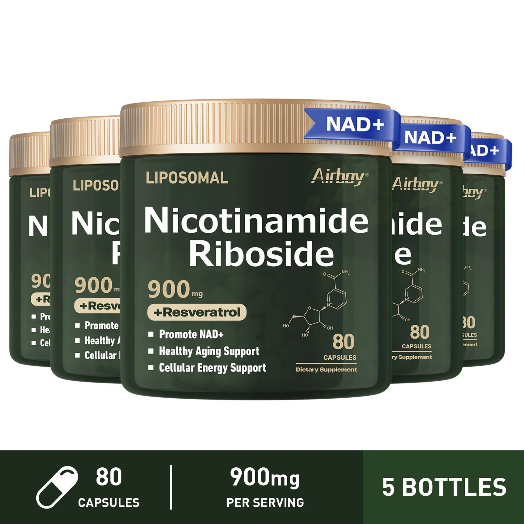 Nerve Protection, Delay Aging, Protect Blood Vessels NAD+ Supplement - Liposomal Nicotinamide Riboside 900mg, Resveratrol