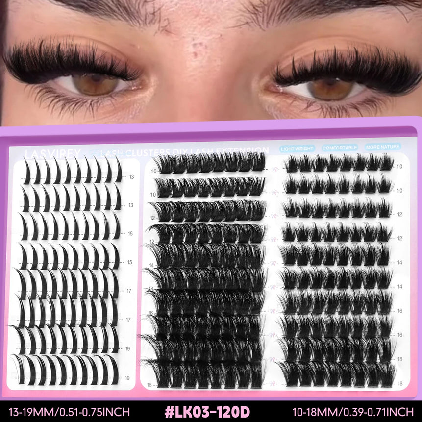 LASVIREY Lash Clusters DIY Spiky Cluster Lashes Mixed Styles Fluffy Volume Clusters Lashes Fluffy Individual Eyelashes Extension