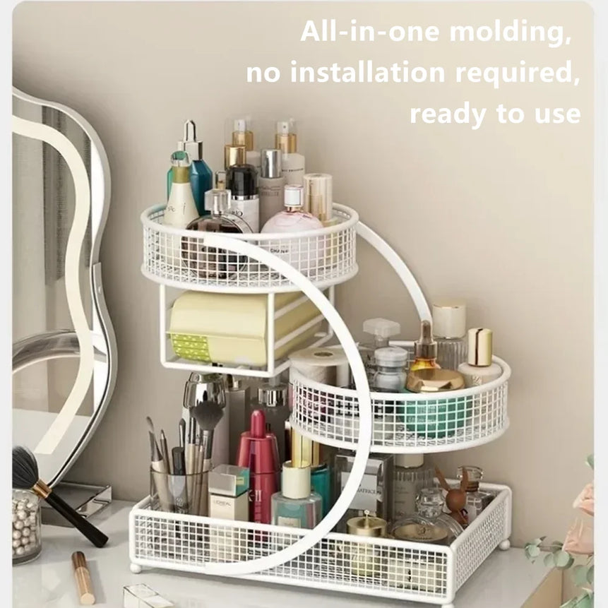 1pc Metal Makeup Storage Rack Cosmetic Organizer Dresser Multi-layer Skincare Organizing Box Lightweight No-Installation Home