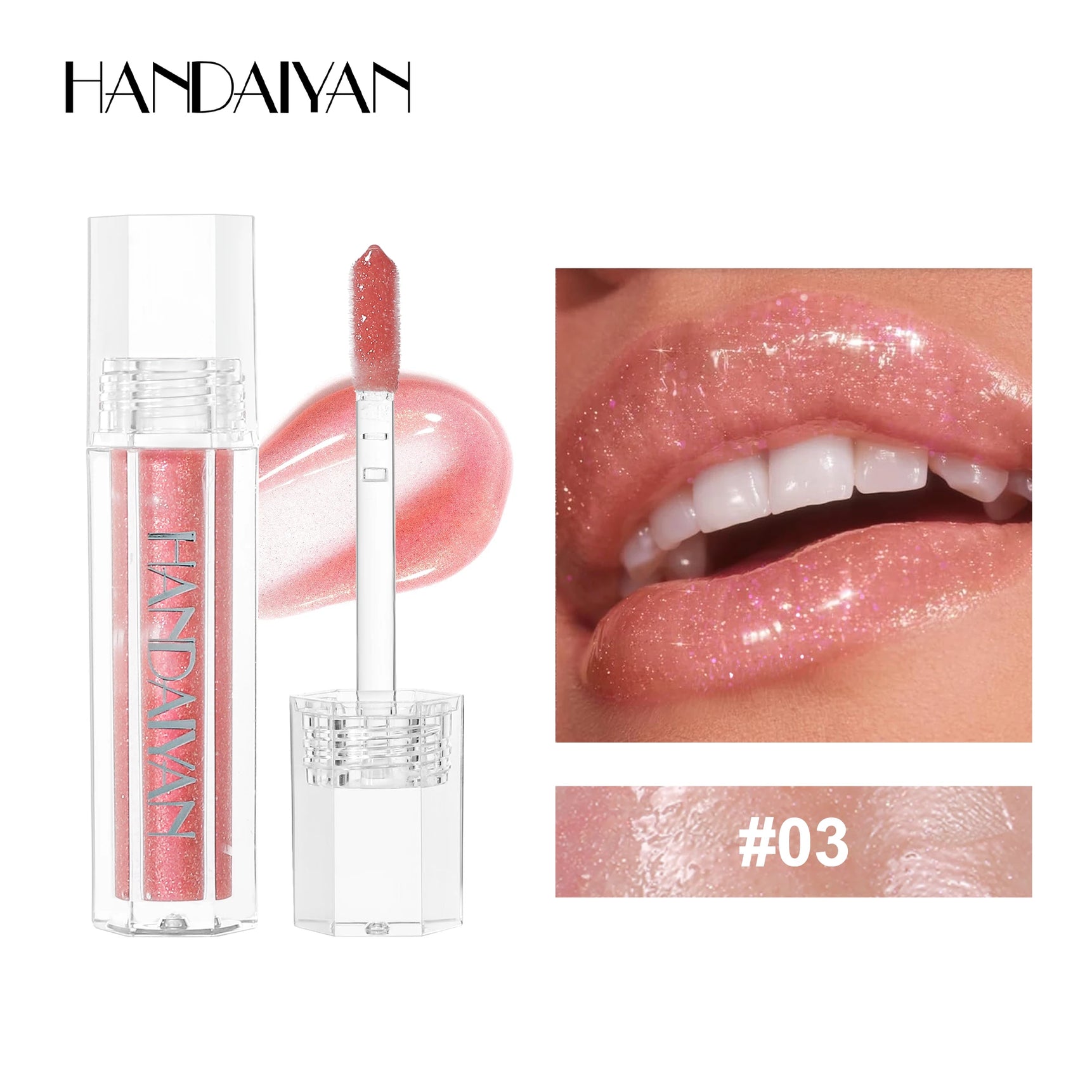 HANDAIYAN Lip Gloss Plumping Glitter Jelly Nude Red Liquid Lipstick Waterproof Moisturizing Oil Infused Long Lasting Sexy