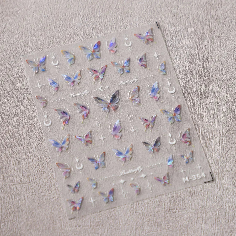 1pcs 5D Rhinestones Butterfly Nail Stickers Kawaii AB Shiny Butterfly Adhesive Nail Art Decorations Decal Design Manicure Tools