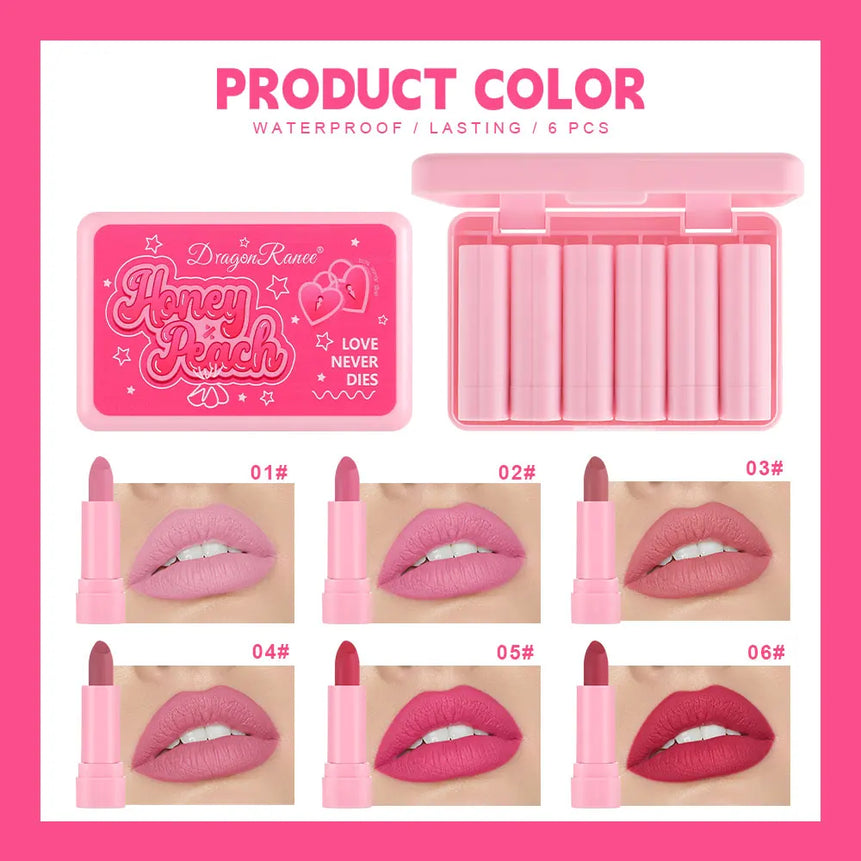 Matte Lipstick Set Non-Stick Cup Easy to Color Waterproof Lipstick Velvet Texture Lipstick 6-Piece Lipstick Set