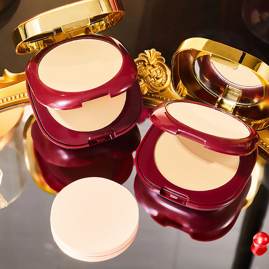 Red Pomegranate Double Layer Powder Oil Control Long Lasting Waterproof Concealer Setting Powder Facial Makeup