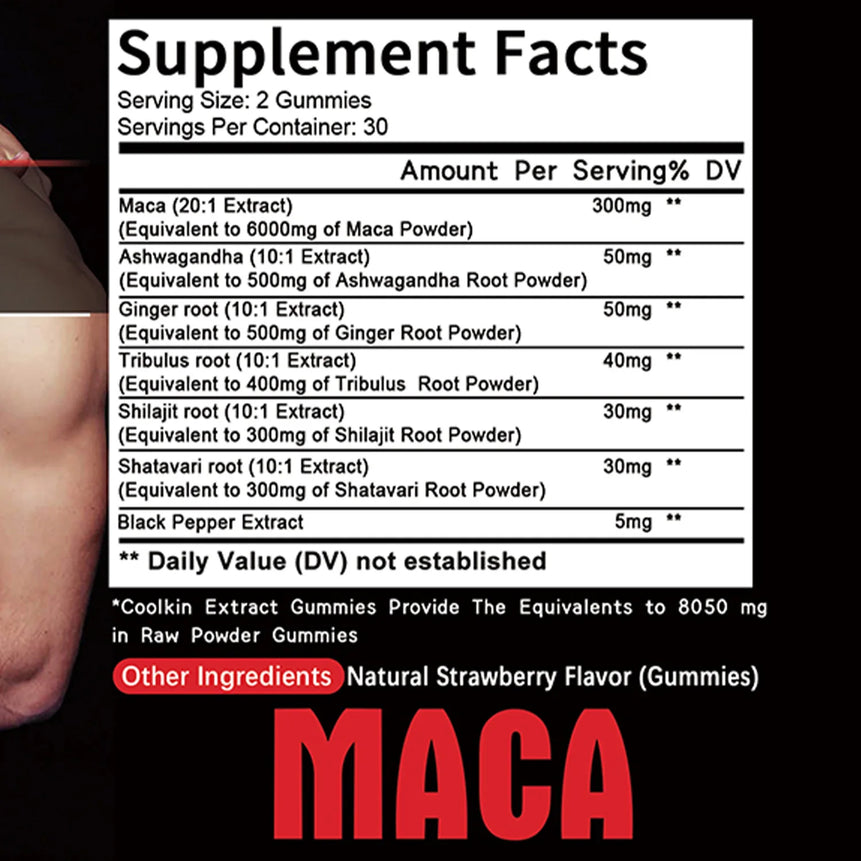 Black Maca Gummies - Performance and Mood Supplement, Supports Natural Health, Muscle Growth, Energy - 60 Gummies
