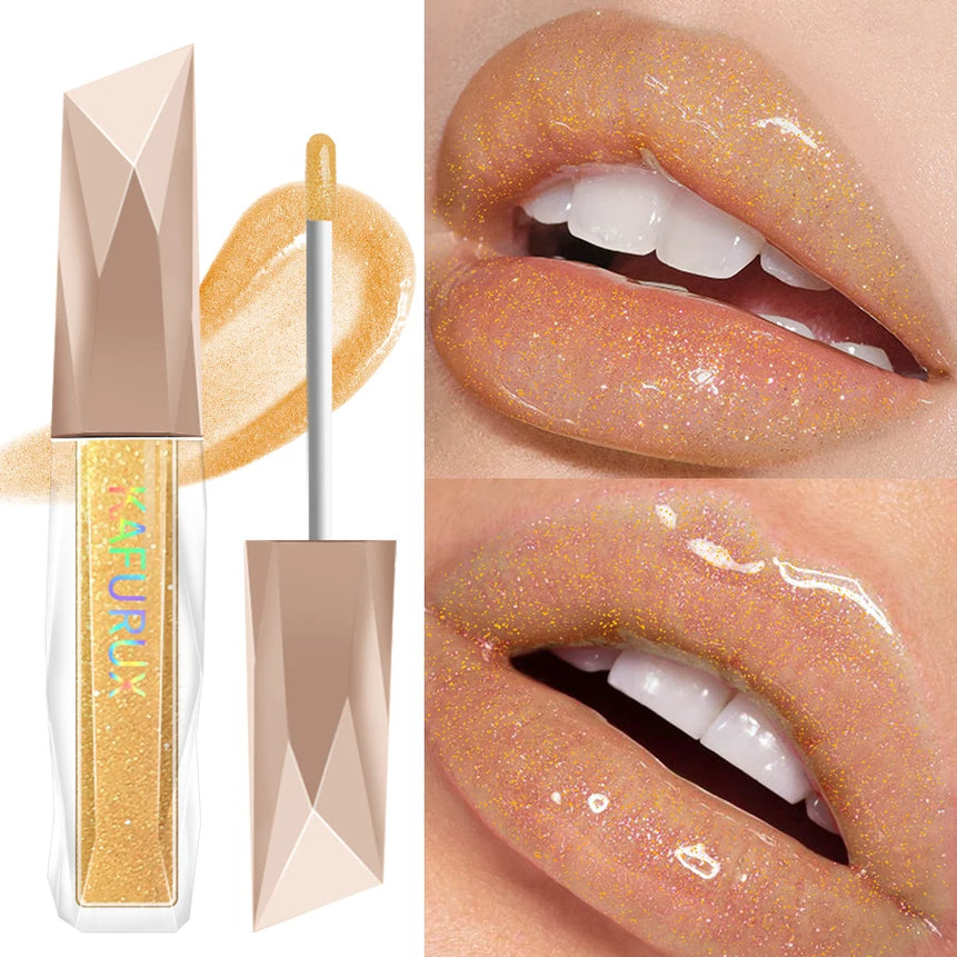 Sweet sparkling lip glaze mirror lip shine light lip gloss transparent lip tint makeup water gloss shimmer liquid lipstick girl