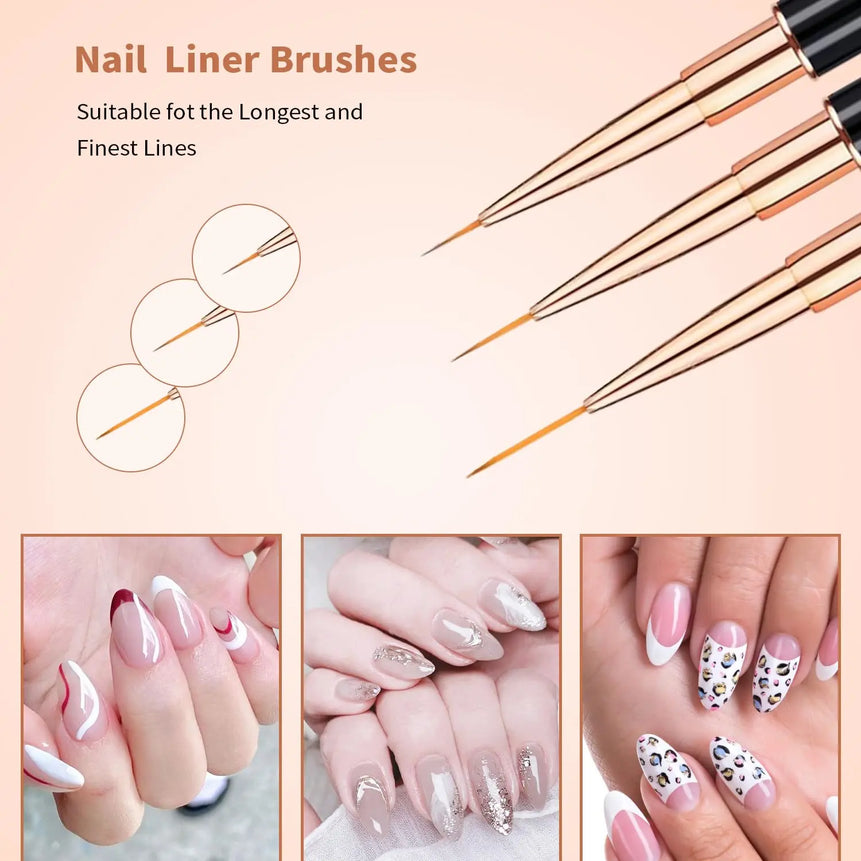 Nail Art Brushes Set - Professional 5pcs Double-Ended Acrylic Nail Art Brushes Liner Detail Brushes For Drawing Design Brushes