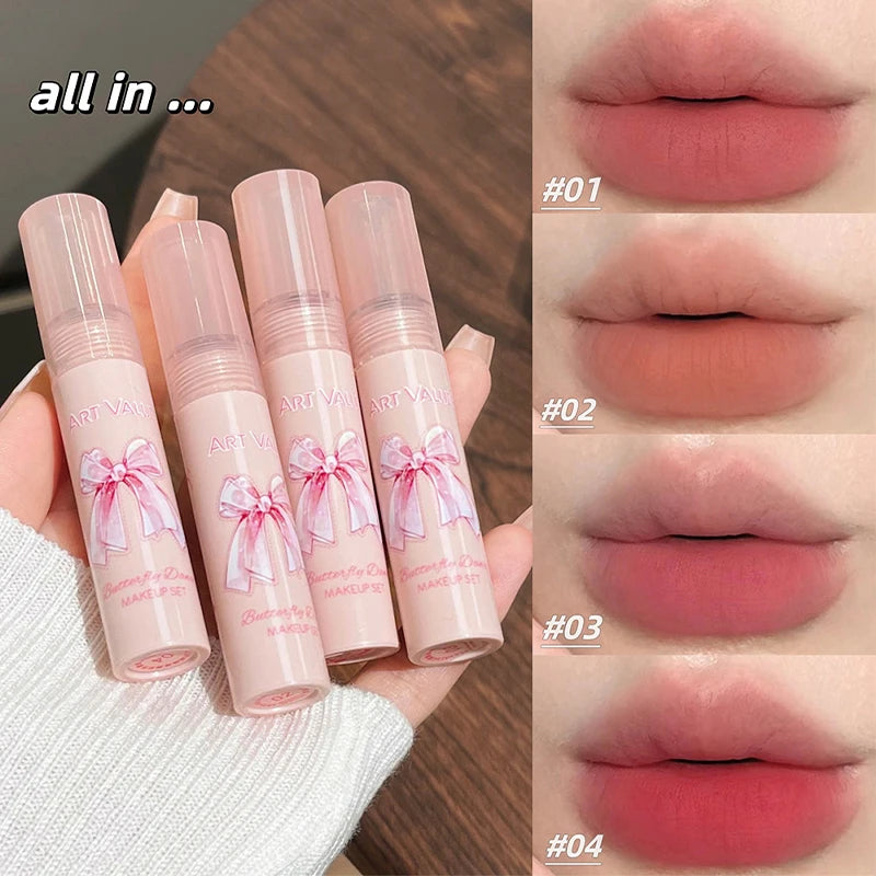 Butterfly Lip Gloss Makeup set,Full Gift Box Liquid Lipstick Necklace Blush Kit for Birthday Christmas Valentine's Day Matte Lip