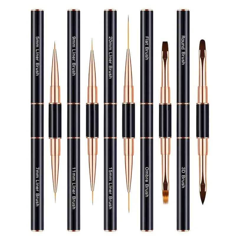 Nail Art Brush Set 5pcs Double-Ended Nail Art Brushes For Long Lines, Thin Liner Brush For Nails Detail Professional nail tools