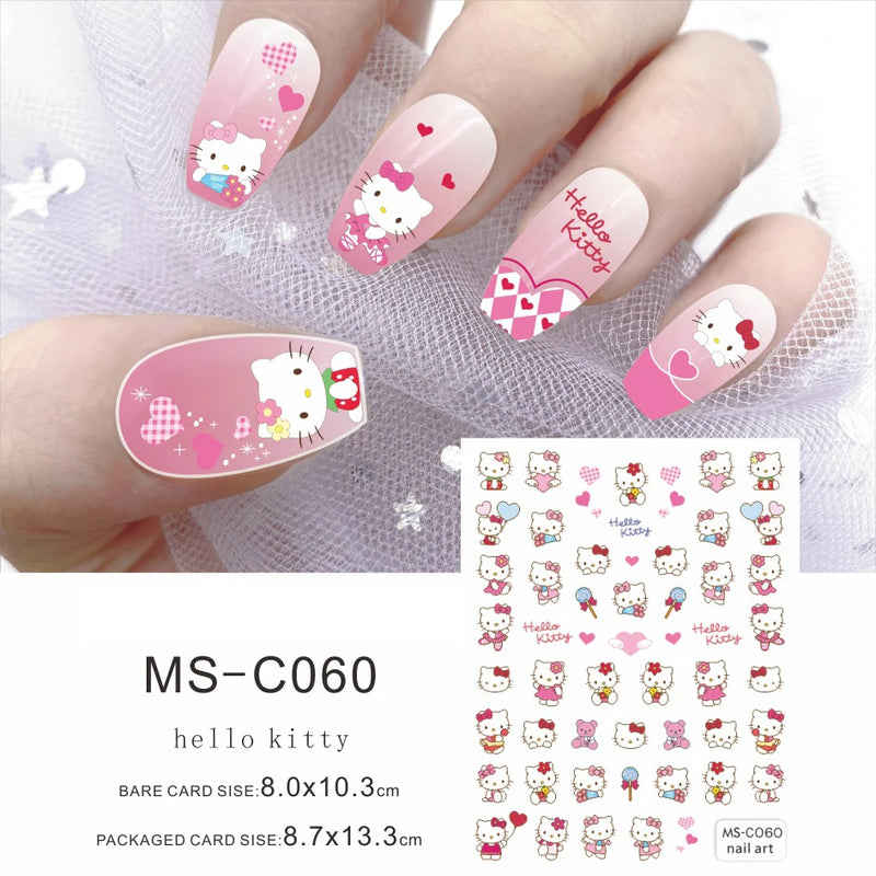 4PCS/1PC Set 3D Kawaii Sanrioed Nail Stickers,Hello Kitty Kuromi Melody Cartoon Nail Decals Decoration Supplies,Press on Nails
