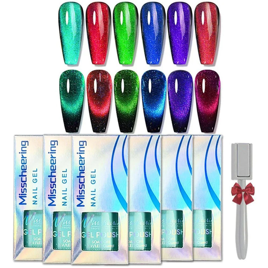Cat Eye Gel Nail Polish 6 Colors Holographic Glitter Gel Polish Set With Magnet Translucent Gel Nail Polish  Home Manicure Salon