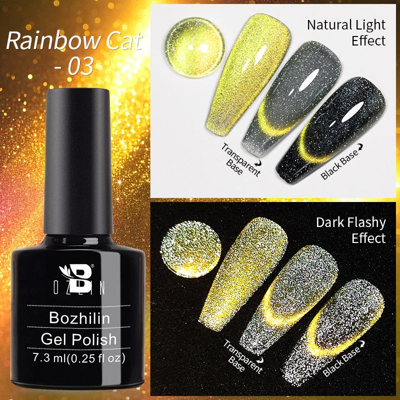 AWStorG 7.5ML Golden Gradient Cat Eye Magnetic Gel Sparkling Glitter Nail Polish Semi Permanent UV Nail Art No Need Base Color