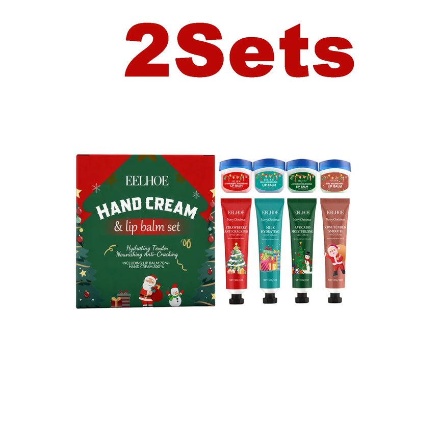 Christmas Hand Cream Lip Balm Set Gift Box Nourishing Moisturizing Anti-dry Cracked Softening Skin Festive Holiday Present