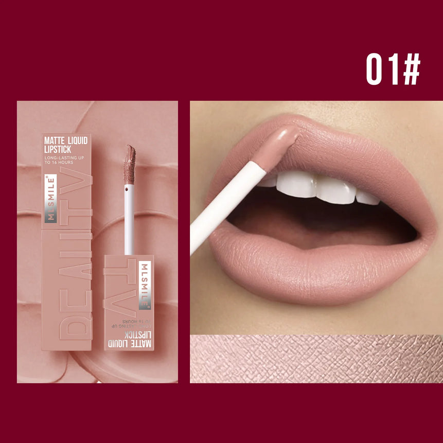 MLSMILE 6 Color Non-stick cup Velvet Satin Gloss Lip glaze Mist Liquid matte lipstick Waterproof long-lasting color liquid