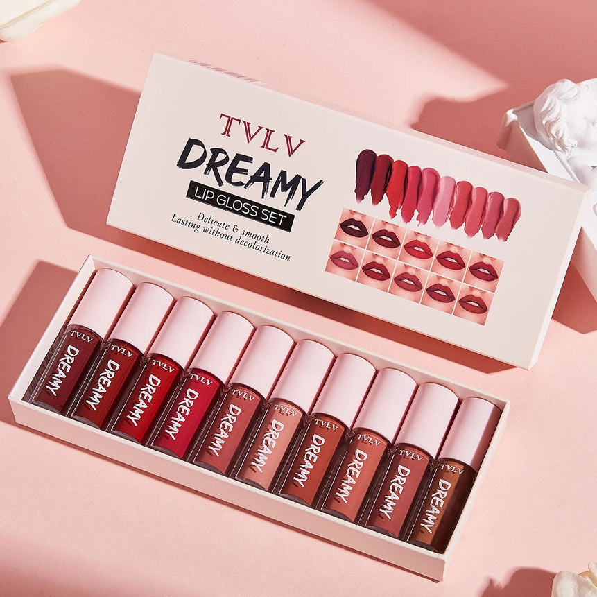 10 Pieces/Set Lip Gloss Velvet Lipstick: Waterproof and Long-Lasting Lip Gloss Women's Moisturizing Lipstick Set Christmas gift