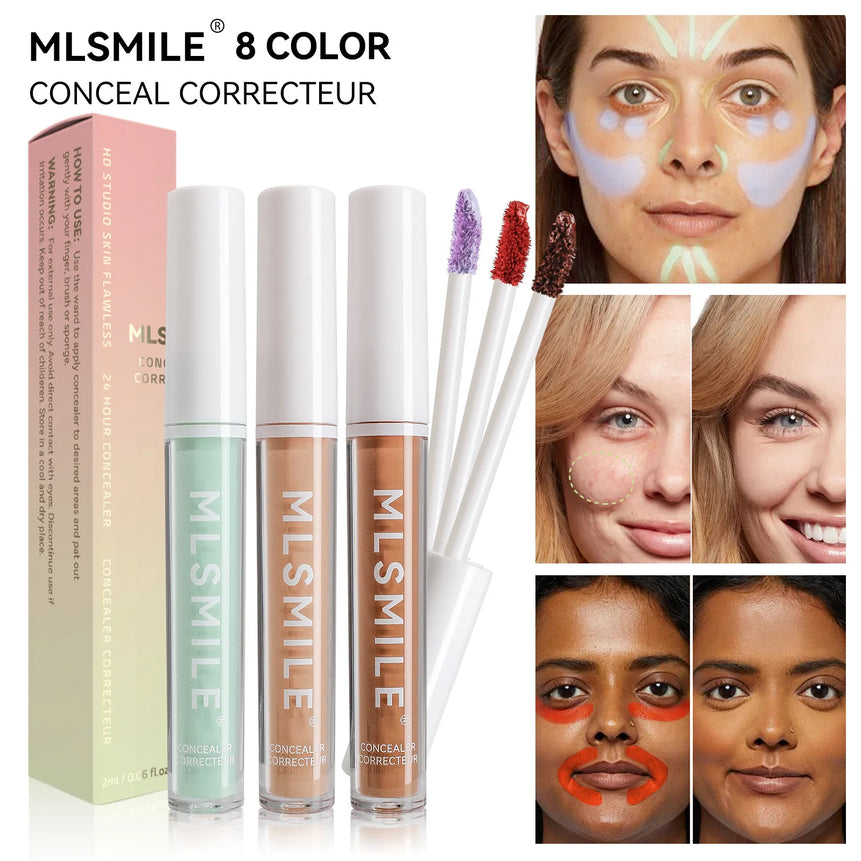 MLSMILE 4 Color Concealer Waterproof Long-lasting Brightening Contouring Mask Dark Circles Tears Gap Toning Liquid Foundation
