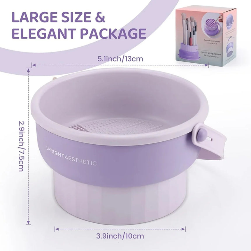 Makeup Brush Cleaner Box 14x14cm, Portable Silicone Cleaning Tool for Quick Drying, Travel Case
