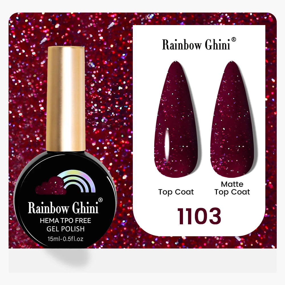 Rainbow Ghini 15ML 146 Colors Long-Lasting Colorful Gel Nail Polish Professional UV/LED Gel Polish Base Coat Matte Top Coat