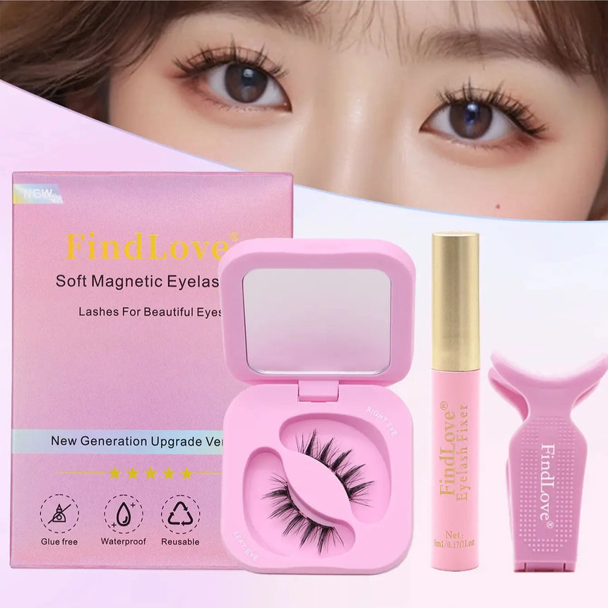 FindLove Soft Magnetic Lashes Reusable Magnetic Eyelash Extension Set With Wearing Clip Eyelash Styling Gel Natural Soft Lashes