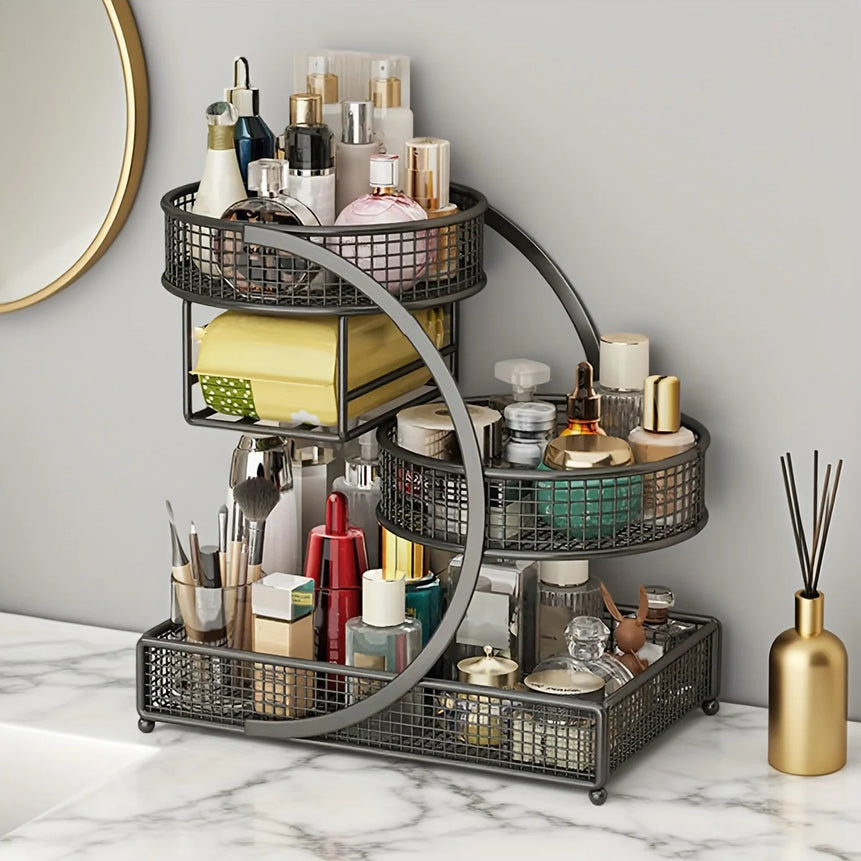 27-Inch 3-Tier Cast Iron Makeup Organizer, Bathroom Vanity Countertop Shelf, No-Assembly Wire Mesh Sturdy Space-Saving