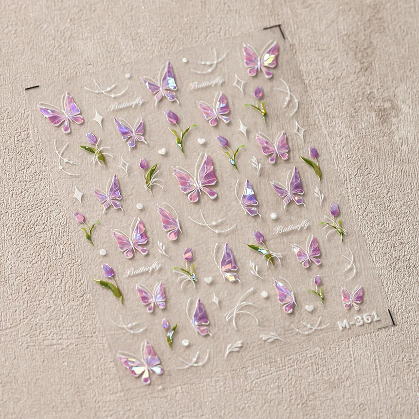 1pcs 5D Rhinestones Butterfly Nail Stickers Kawaii AB Shiny Butterfly Adhesive Nail Art Decorations Decal Design Manicure Tools