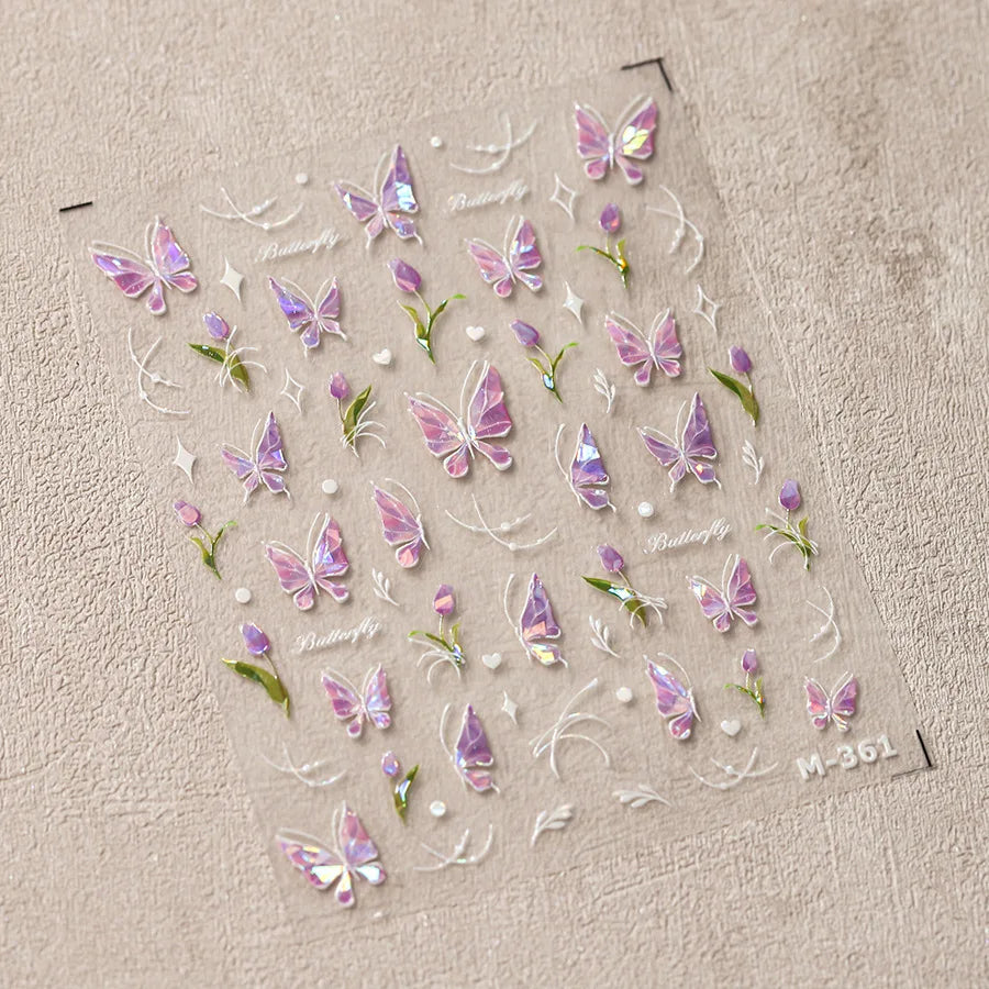 1pcs 5D Rhinestones Butterfly Nail Stickers Kawaii AB Shiny Butterfly Adhesive Nail Art Decorations Decal Design Manicure Tools
