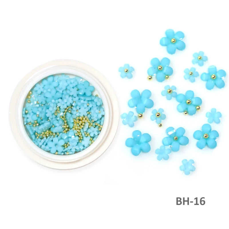 White Acrylic Flower Nail Art Decorations Mixed Size Rhinestones Red Blue Gem Manicure Tools Accessories DIY Nails Design 5g