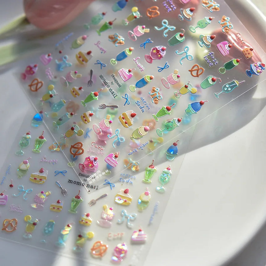 1pcs Cute Small Cat Claw Cherry Nail Art Charms Stickers Shiny 5D Jelly Cherry Pudding Bows Design Adhesive Sliders Nail Decals