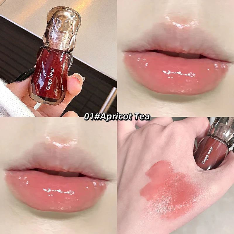 Gege bear big ice bucket crystal transparent lip glaze moisturizing mirror pouty lips autumn and winter whitening lipstick